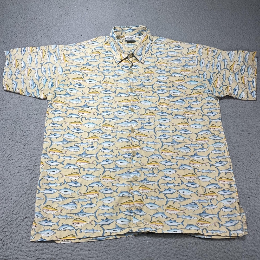 Club West Shirt Mens‎ Large Multicolor Fish Print Short Sleeve Button Up Fishing